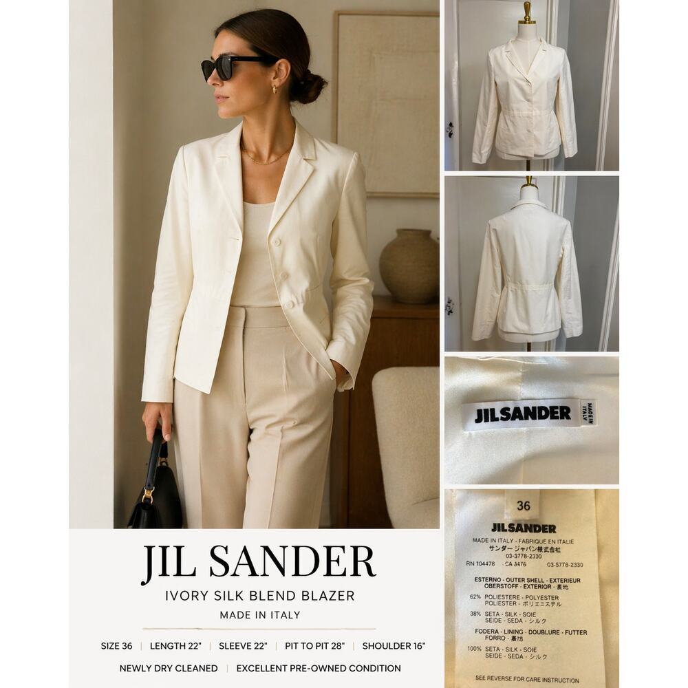 Jil Sander Ivory Silk Blend Blazer Jacket Made in Italy Size 36/Size Small